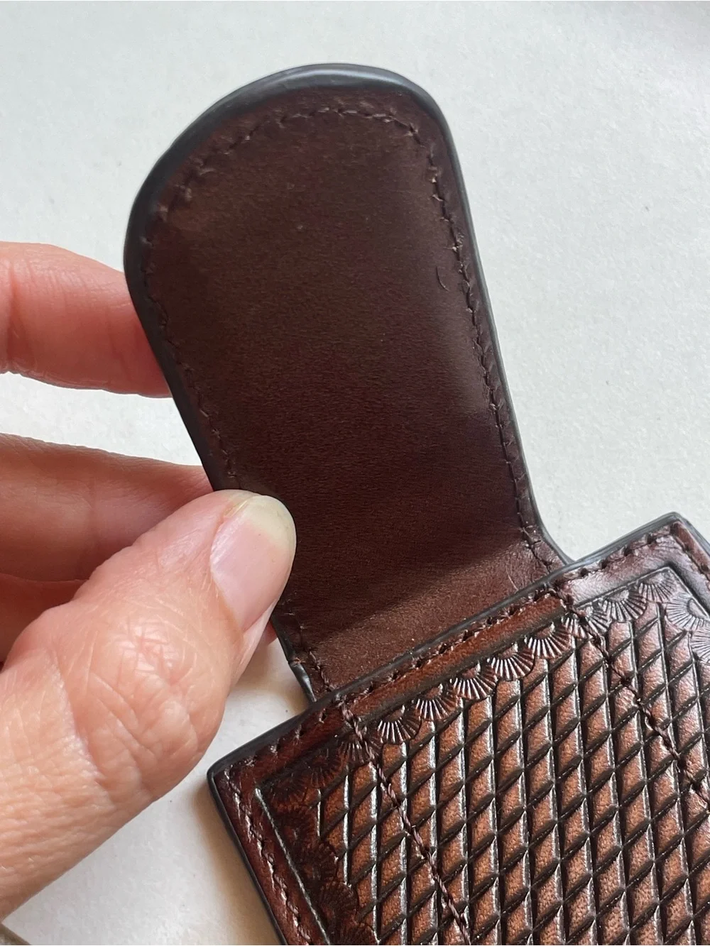 Nocona Men’s Red and Brown Floral Tooled Leather Magnetic Money Clip Wallet